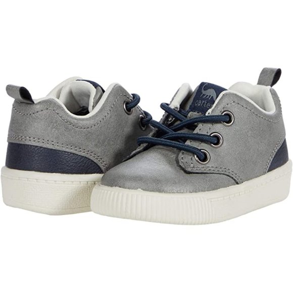 NEW Carter's Kid Alva Dinosaur Grey Navy Colorblock Slip On Sneaker Elastic Lace - Picture 1 of 8
